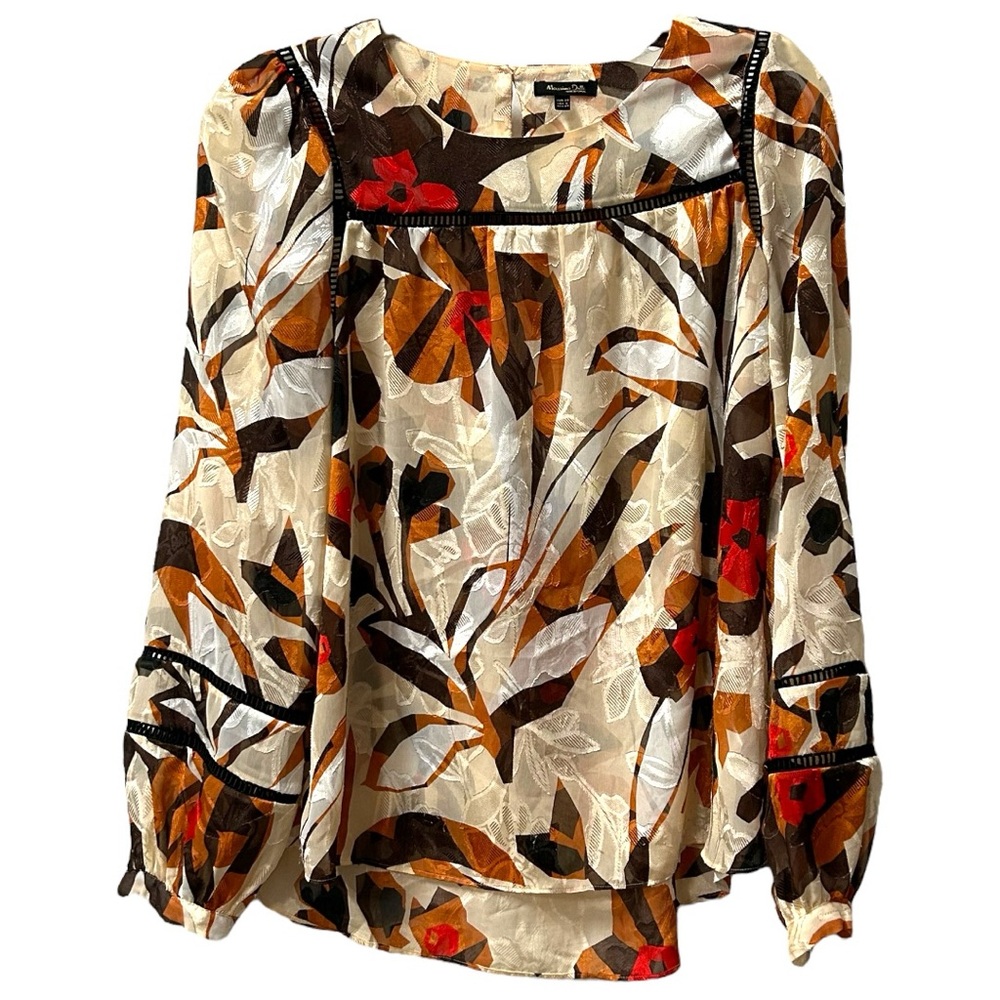 Massimo‎ Dutti Women’s Mulberry Sheer Floral Long Sleeve Top   Sz 6